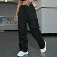 thumbnail image 4 of Baqcunre Cargo Pants Women 2023 Cargo Pants Woman Baggy Clothes Pants High Waist Zipper Slim Drawstring Waist With Pockets Loose Cargo Joggers Pants Linen Pants Women'S Pants Black XS, 4 of 8