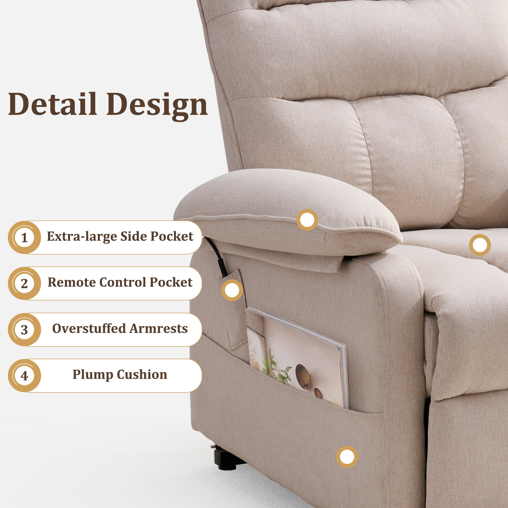 Korser Small Power Lift Recliner Chair for Elderly with Side Pockets Lift Chair for Small Spaces for Living Room,Linen,Khaki