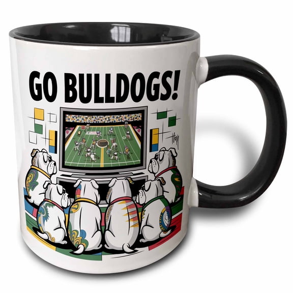 3drose, Funny Cool Abstract Colorful Bulldogs Watching Football Gam Sports, 15oz Two-tone Black Mug