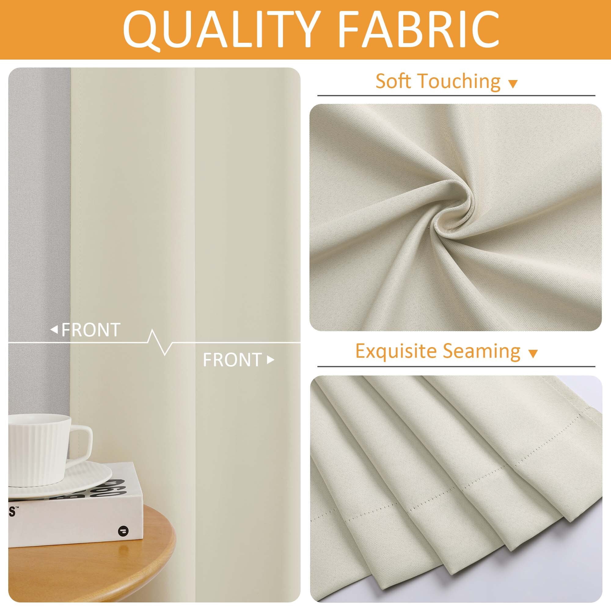 Chyhomenyc Natural Curtains 84 Inches Long, Light Filtering Thermal Insulated Energy Saving Neutral Solid Soft Privacy Rod Pocket Window Curtains for Living Room Bedroom, Each 40Wx84L Inch, 2 Panels
