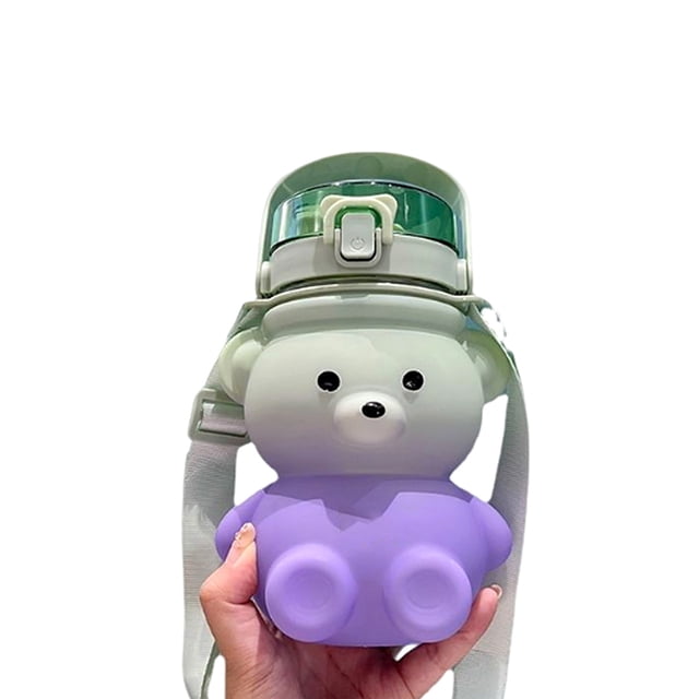 Inteprter Botella de agua Pajita Animal portátil A prueba de fugas Drinkware Office School Pop Up Taza para beber Hebilla desmontable Almacenamiento y organización del hogar 1100ML Verde