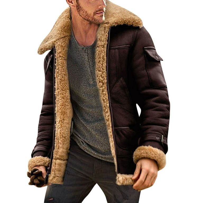 Plus size leather top jacket with fur collar