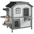 thumbnail image 3 of PawHut Wooden 2-Story Indoor or Outdoor Cat House with Escape Door, Cat Shelter Kitten Condo Furniture, Openable Asphalt Roof and 4 Platforms, White, 3 of 10