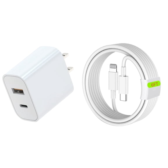Iphone 11 Fast Charger[MFI Certified],Dual Port USB C  USB A  Wall Charger Adapter with 6ft Lightning Cable Compatible for IPhone 14/13/12/Mini/ Pro/Pro Max/SE 2020/11/Pro Max/XS/XS Max/XR/8P