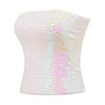 thumbnail image 5 of ZJXFGS Off-Shoulder Summer tops, Sequin top, Fashion Mardi Holiday Womens Sparkling Sequins Stretch Clubwear Tube top, Going Out tops For Women White A, 5 of 6