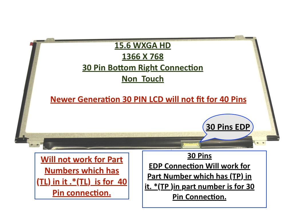 B156XTN07.0 1A 30 Pins Not a Pantalla LCD de Repuesto para Ordenador portátil 15,6, WXGA, HD, LED, DIODE, sustituye Solamente A Plus Screen Au Optronics B156xtn07.0