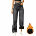 thumbnail image 2 of larppty Women Fleece Lined Jeans Straight Leg Winter Thermal Flannel Warm Denim Women's Jeans Trousers Jeans Baggy High Waist Low Rise Wide Skinny（Grey，XXL/XL）, 2 of 5