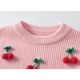 thumbnail image 3 of Bobifish Baby Light Blue Crew Neck Sweater Red Cherry Applique Long Sleeve Soft Cute Kids Outdoor Activities & Home Wear Daily Knitted Pullover Top, 3 of 7