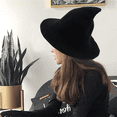 thumbnail image 4 of Sombrero de bruja para mujer para Halloween, sombreros de lana de ala ancha, gorro de punto para fiesta y diario, 4 of 5