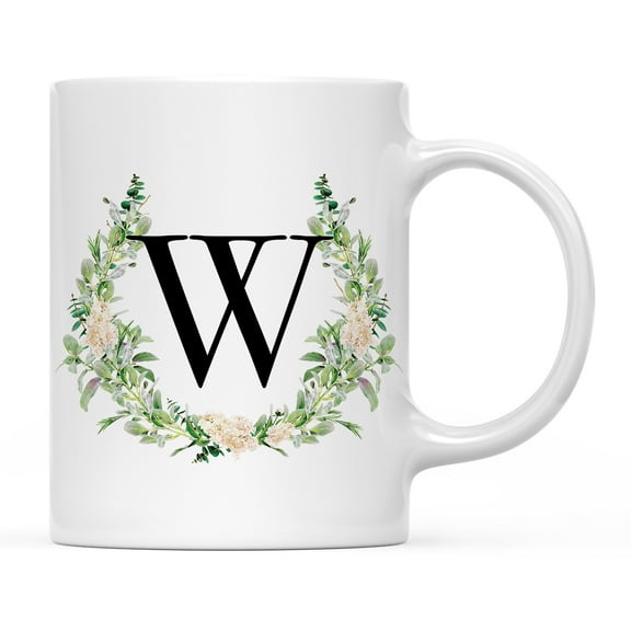 Koyal Wholesale Ceramic Coffee Mug, Garden Green Monogram Initial Letter W