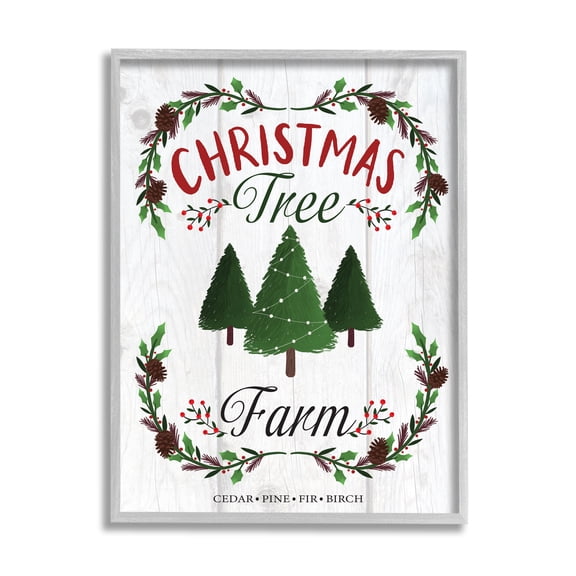 Stupell Indtries Rtic Christmas Tree Farm Advertisement Green Pine Holly,11 x 14,Design by Louise Allen Designs