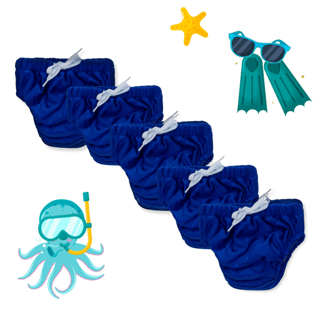 Paquet Économique! KaWaii Baby Lot de 5 Couches Lavables Réutilisables pour la Natation, Intérieur en Maille Douce et Extensible, Légères, Ajustables, Bleu m (24-35 Livres)