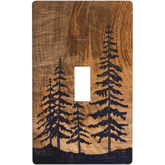 Pine Tree Wood Grain Rustic Farmhouse Decor Print Light Switch Plate Cover Plastic Wall Plates (Single Gang Toggle Switch)