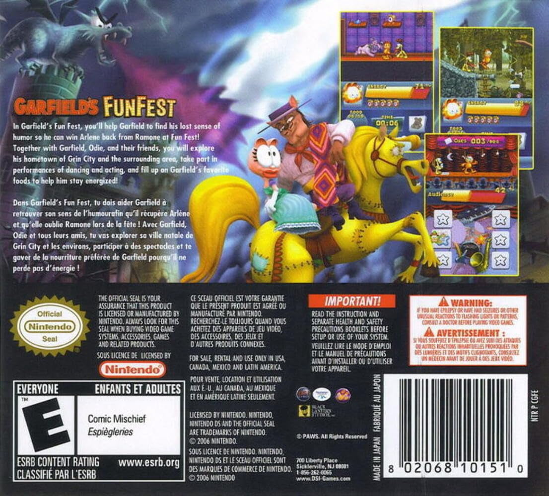 Jeu Nintendo DS Garfield's Funfest - Version PAL Italienne Et Multilingue - En Très Bon état