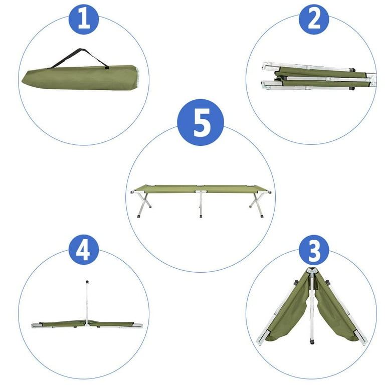 Ktaxon Army Green Lay Flat Chaise Chair Portable Lounger