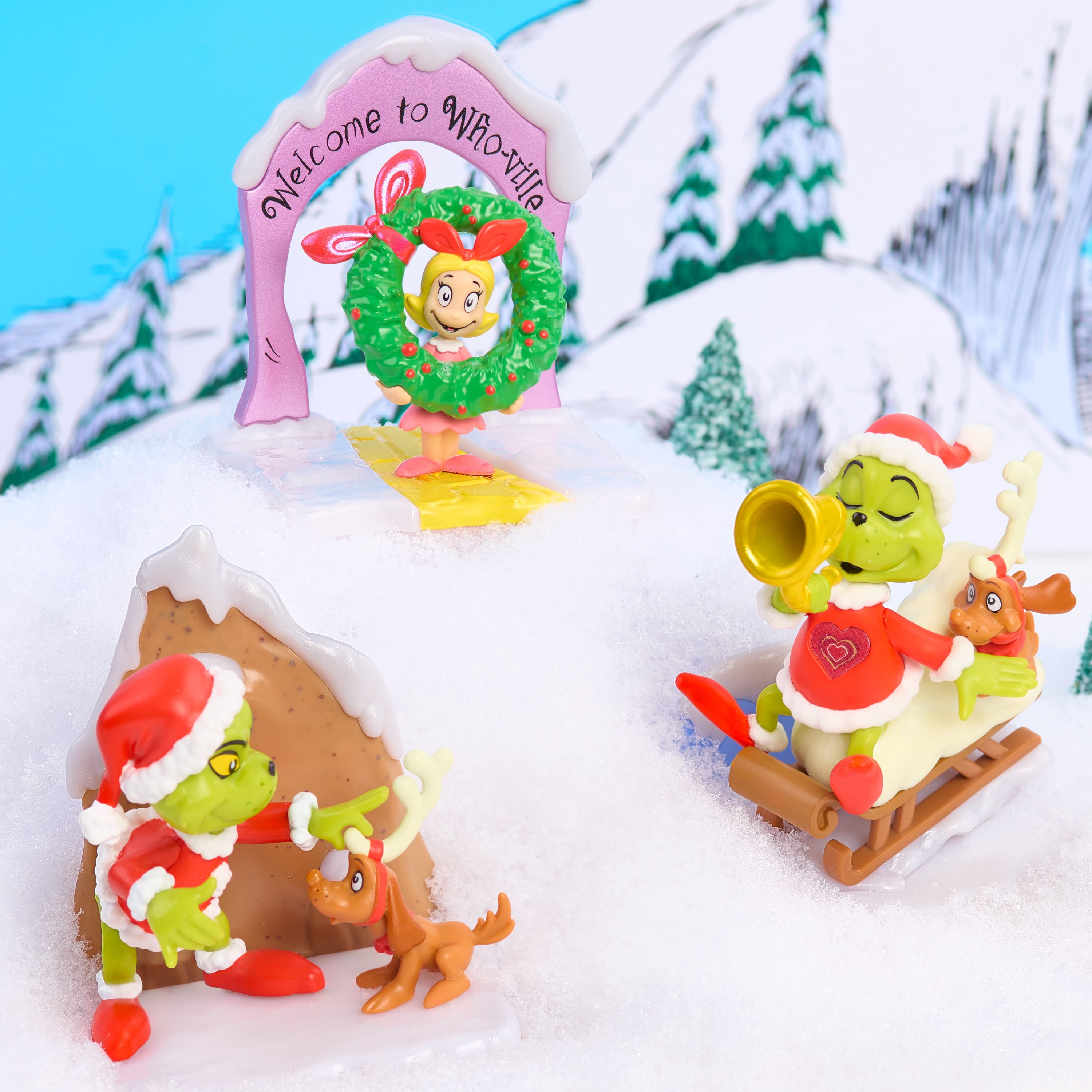 Dr. Seuss The Grinch Scene Setters Blind Box Collectible Figures, Surprise Holiday Scenes with Display Bases, 3-Inch Kids Toys by Just Play, Ages 3 up