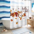 thumbnail image 5 of No Hook Shower Curtain with Built-in Rings - Fall Thansgiving Washable Waterproof Fabric Bathroom Curtains for Hotel,Rentals, Stall 48 X 72 Inch , Orange Maple Leaf White Wood Texture, 5 of 9