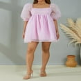thumbnail image 2 of Robe Princesse d'Été pour Femme en Tulle Bouffant, Unie, Col Carré, Manches Bouffantes, Robe Courte, Volants, Maille, Robe Courte de Fête, Grande Taille, 2 of 7