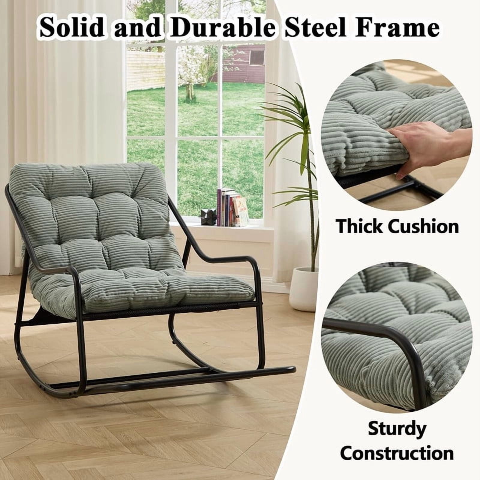 Outdoor Rocking Chair, Papasan Rocking Chair with Metal Frame, Comfy Rocker Lounge Chair for Living Room Porch Patio Garden