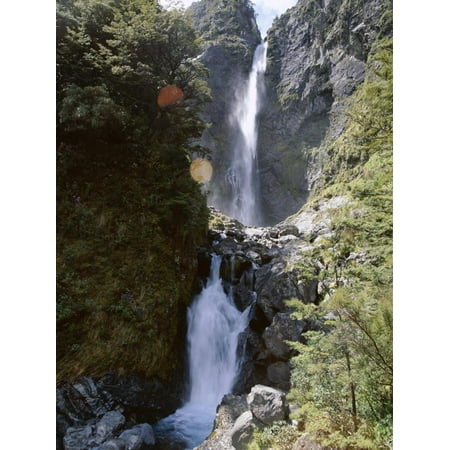 Devils Punchbowl Falls, 131M High, on Walking Track in Mountain Beech Forest, Southern Alps Print Wall Art By Jeremy