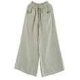 thumbnail image 4 of Women‘s Spring Summer Solid Color Elastic Waist Cotton Linen Versatile Straight Tube Casual Wide Leg Pants, 4 of 4