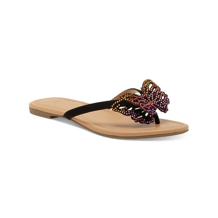 

INC Womens Black Butterfly Accents Rhinestone Cushioned Marsha Round Toe Slip On Flip Flop Sandal 6.5 M