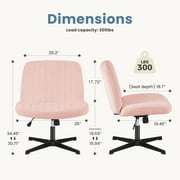 MCQ Armless Criss Cross Legged Chair, Height Adjustable with Wide Seat, No Wheel, Teddy Fabric, Pink