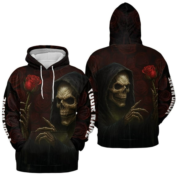 Lotusprinthandmade Personalized Skull Halloween Hoodie 3D (Lightweight) S-5XL Multicolor (S), custom name halloween skull 3d hoodie, skull 3d graphic hoodie