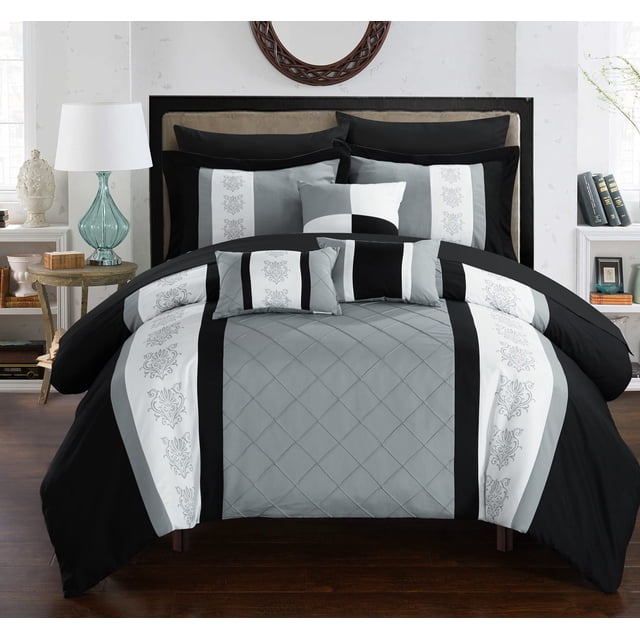 Chic Home CS1634-AN Clayton 10 Piece Comforter Set, King, Grey