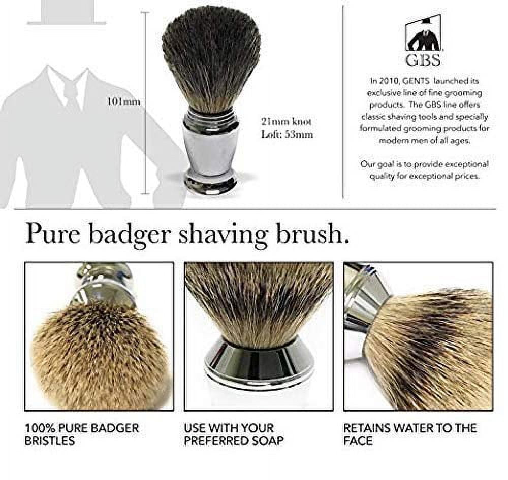 GBS 3 Piece Set - Double Edge Safety Razor, Stainless Brush and Razor Stand and Chrome Pure Badger Brush. Includes 10 Pack of Blades