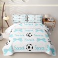 thumbnail image 2 of Erosebridal Blue Ribbon Bow Quilt Full For Girls Teens,Kids Football Soccer Pattern Full Bedspread Sets,3 Pieces, 2 of 7