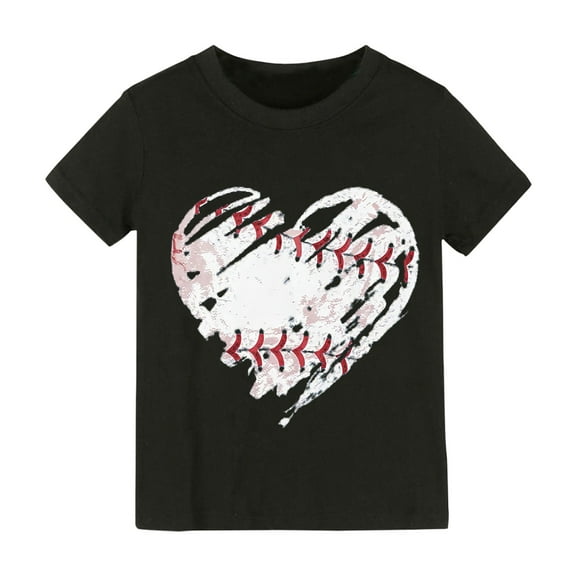 MZXELPRJD Shirts for Girls Toddler Baseball Shirt Kids Baby Heart Print Graphic T Shirt Spring Summer Casual Crew Neck Short Sleeve Tops for Kids 12M-10T