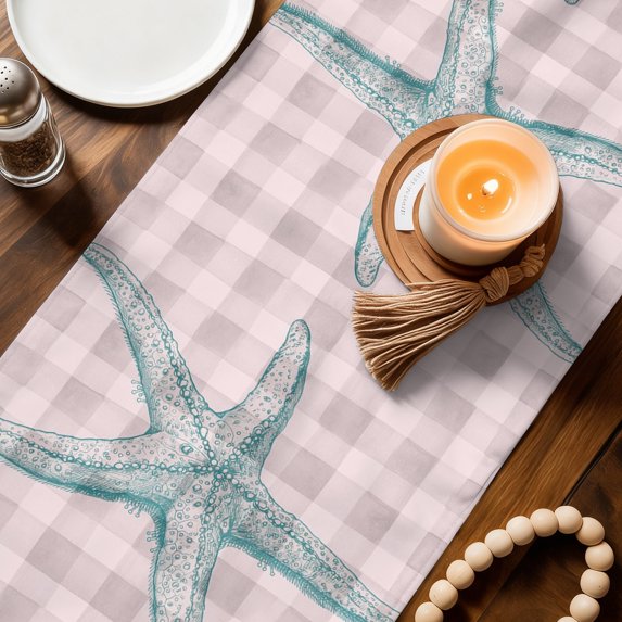 Table Runners 90 Inches Long Dress Scarves, Teal Starfish Coastal Farmhouse Coffee/Dining/Kitchen Table Decor Table Runner for Living Room, Grey Buffalo Plaid Summer Beach 13x90 Inch