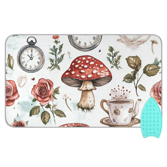 Clocks and Mushroom Ironing Board Covers Heat Resistant Ironing Pad Mat Portable for Travel Washer Dryer Table