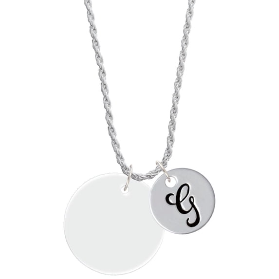 Delight Jewelry Acrylic 1 1/8" Disc Imitation Pearl Silvertone Script Initial Disc - G - Charm Necklace, 20"+3"