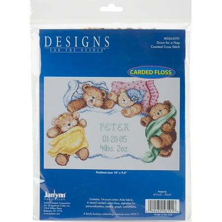 Sampler Counted Cross Stitch Leaflet - Janlynn Down For A Nap Sampler Counted Cross Stitch Kit, 14