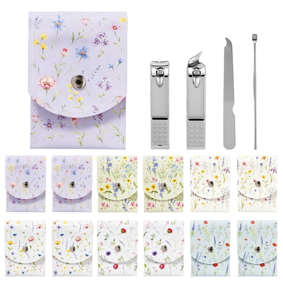 12 Pack Travel Manicure Kit, 4 in 1 Small Nail Clippers Bulk Set, Spring Floral Portable Nail Care Grooming Tools for Gifts