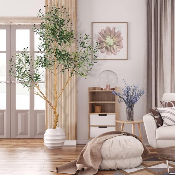 Tall Fake Olive Tree with Planter - 7FT Artificial Silk Tree for Living Room Office Decor Indoor Gift