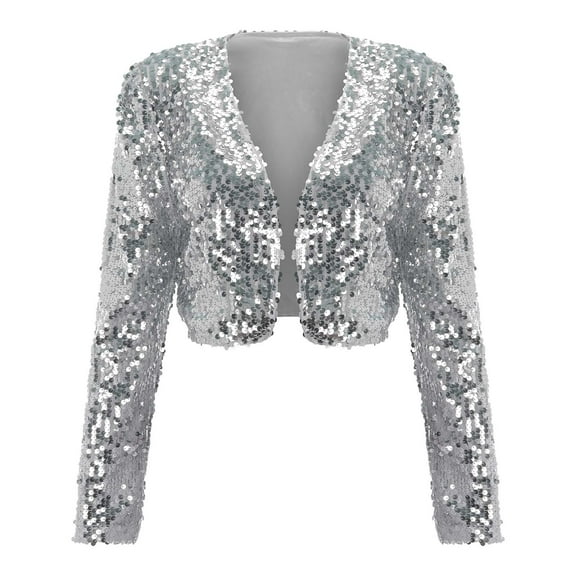 Vedolay Tops for Women Casual Women's Blazer Casual Long Sleeve Open Front Business Lapel Suit Jacket,Silver A