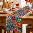 thumbnail image 5 of Boho Teal Flower Table Runner 70 Inches, Spring Bohemia Chic Red Yellow Floral Bed Runner Dresser Scarves Tabletop for Indoor Outdoor Parties/Ceremony/Banquet, 13" x 70", 5 of 8
