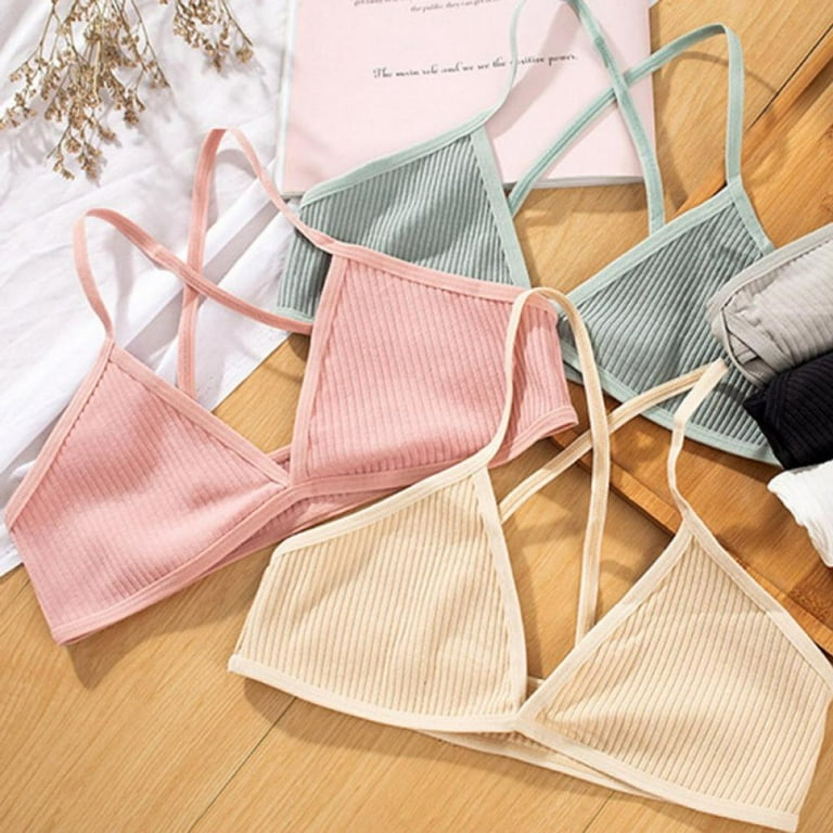 Womens Triangle Bralette Ribbed X Back Lightweight Thin Strap Bralette V  Neck Pull On Unpadded A/B Cups Bra S-XL (9 Pack)