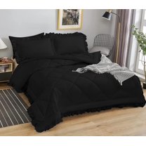 DNG Creations 5 Piece Ruffle Diamond Comforter All Season 550 GSM California King Size - 800 Threads Count, 100% Egyptian Cotton Solid Black Colour