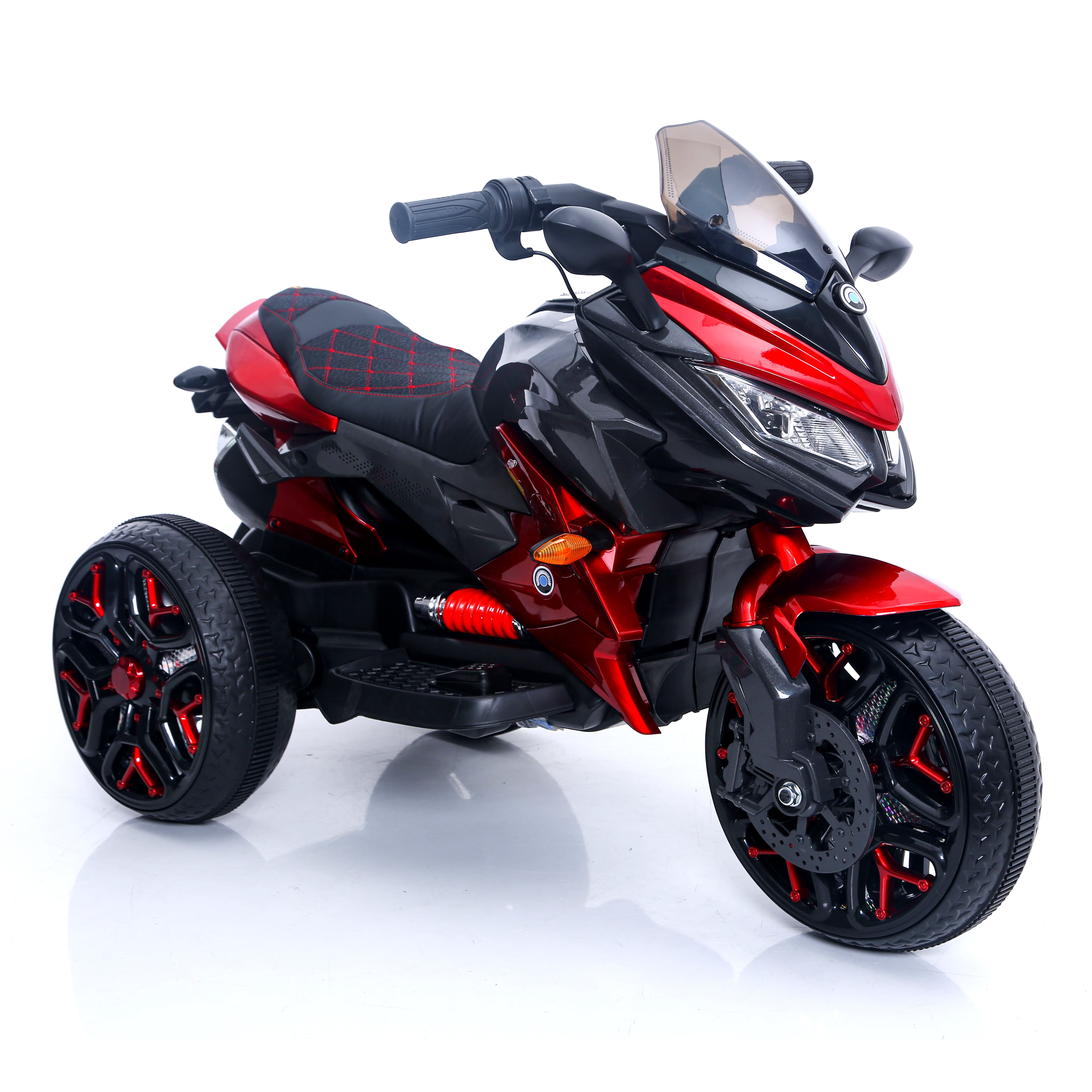 POVANLI 12V 3 Wheels Kids Ride on Motorcycle with Slow Start, Power Display, PU Seat, Training Wheels, Manual Throttle, Lighting Wheels, Bluetooth, USB, MP3 for Children Aged 3-5, Gift (Red)