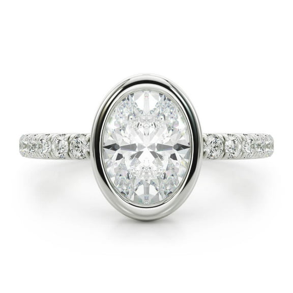 Lina Jewel 2.24 Ct Excellent Oval Bezel Solitaire Diamond Engagement Ring - Lab-Created Simulated Diamond with Accent Stones for Women's - 14K White Gold Plated Wedding Ring - Ideal Gift for Her
