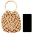 thumbnail image 3 of Ladies Mini Handbag Top Handle Bucket Drawstring Beach Woven Handmade Fishnet Bag (Coffee Color), 3 of 5