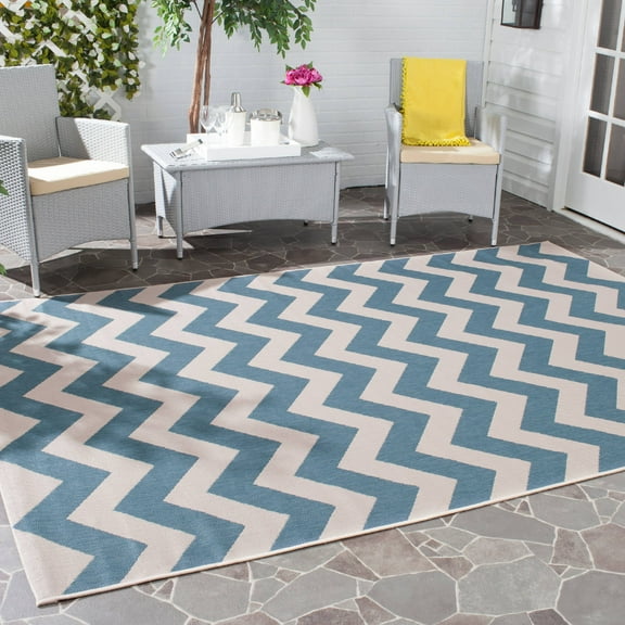 Safavieh Courtyard Bailey Chevron Indoor/Outdoor Area Rug, 5'3" x 5'3" Square, Blue/Beige