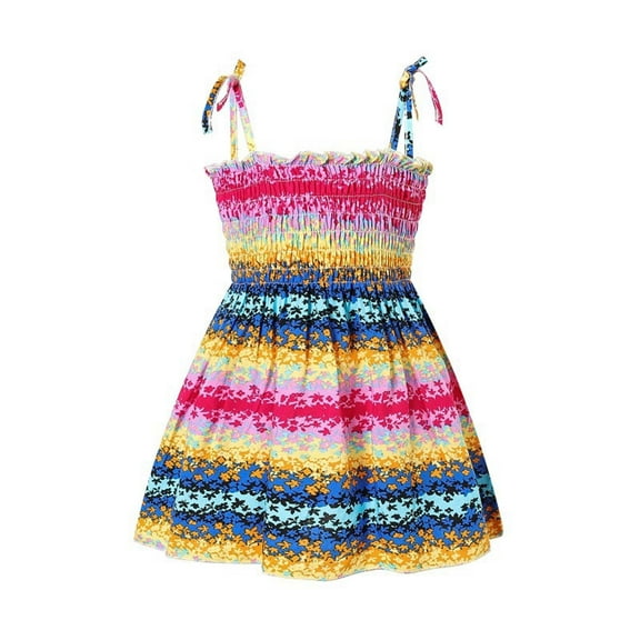 Little Baby Girls Summer Dress Boho Short Sleeve Dresses Cute Clothes Children Printing Sling Floral Sleeveless Princess Dress Baby Girl Dress Multicolor 6-9 Months