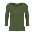thumbnail image 4 of Womens Tops Spring and Summer Pure Color Stripes High Elastic Long Sleeved Undershirt Top, 4 of 4
