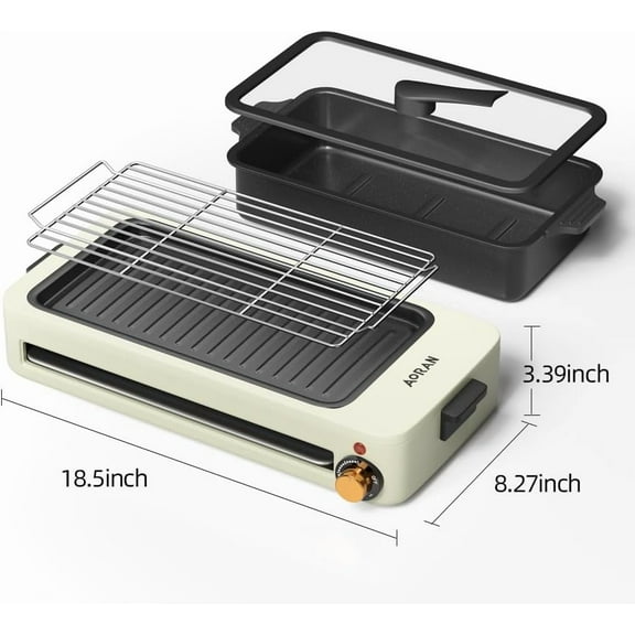 AORAN Electric Indoor Grill – 1700W Smokeless BBQ, Hot Pot & Griddle with 4 Free Tools – Adjustable Temp Control, Non-Stick Coating, Easy Clean White