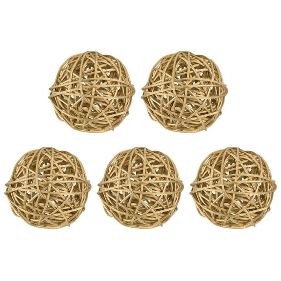 Uxcell 5 Pcs Wicker Rattan Balls 3 Inch Rattan Decorative Balls Vase Fillers for Wedding Party Gold